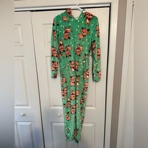 COPY - Weekend edition onsie pajama with hood and pockets. Women’s size medium.